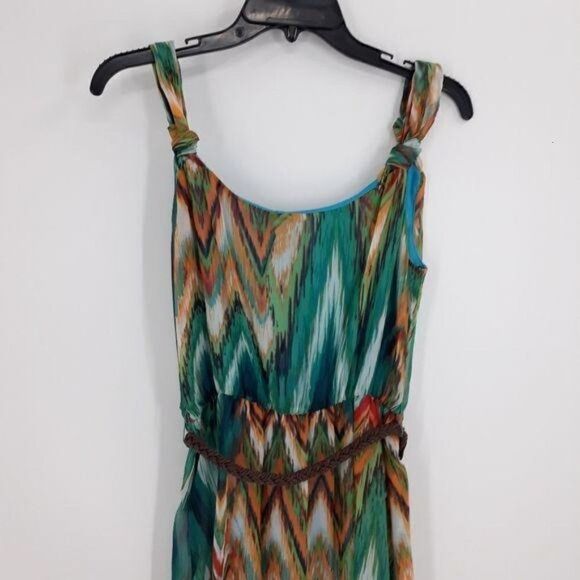 Bisou Bisou Mini Dress 12 Turquoise Sleeveless High Low Ruffle Southwestern - Picture 8 of 10